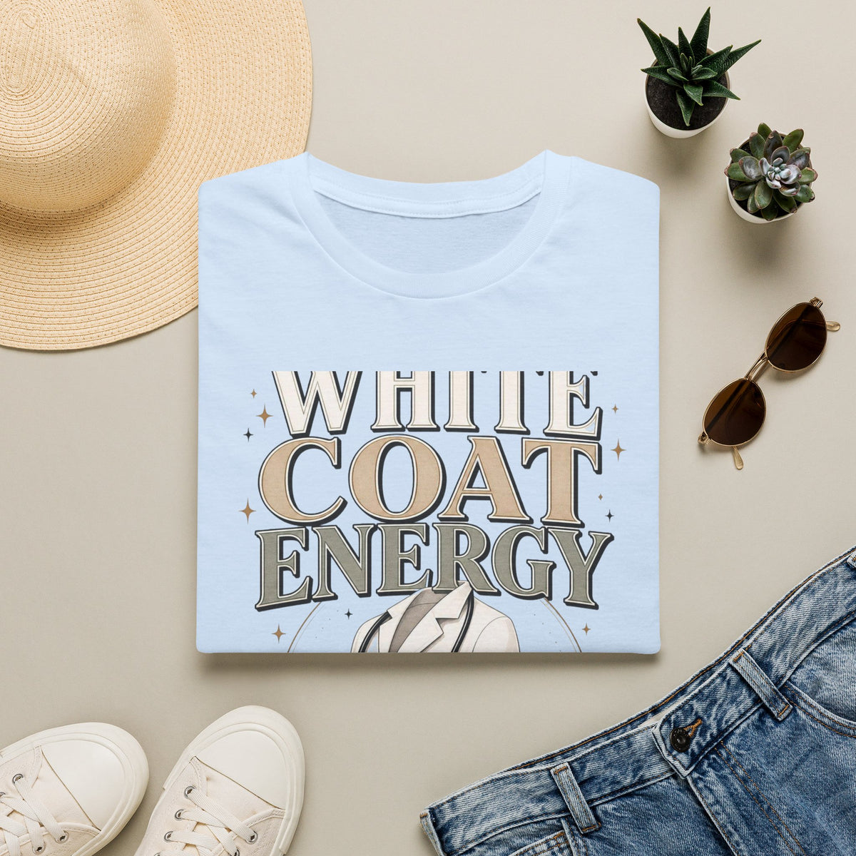 Elegant T Shirt Design Featuring White Coat Energy Typography