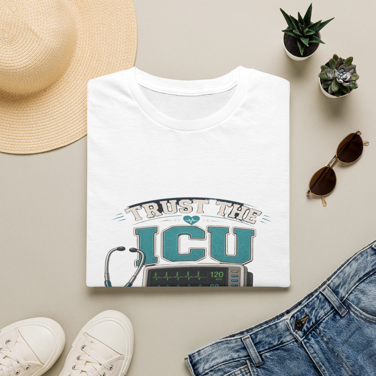 Bold T-Shirt Design Featuring Trust The ICU Nurse Phrase- Graphic Tees