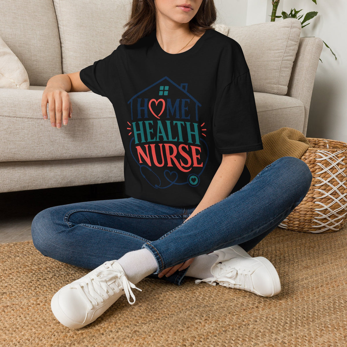 Home Health Nurse T Shirt Design With Heart And Stethoscope