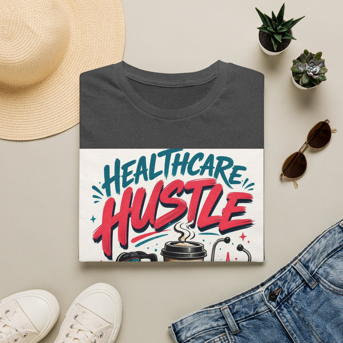 Dynamic T Shirt Design Featuring Healthcare Hustle Text