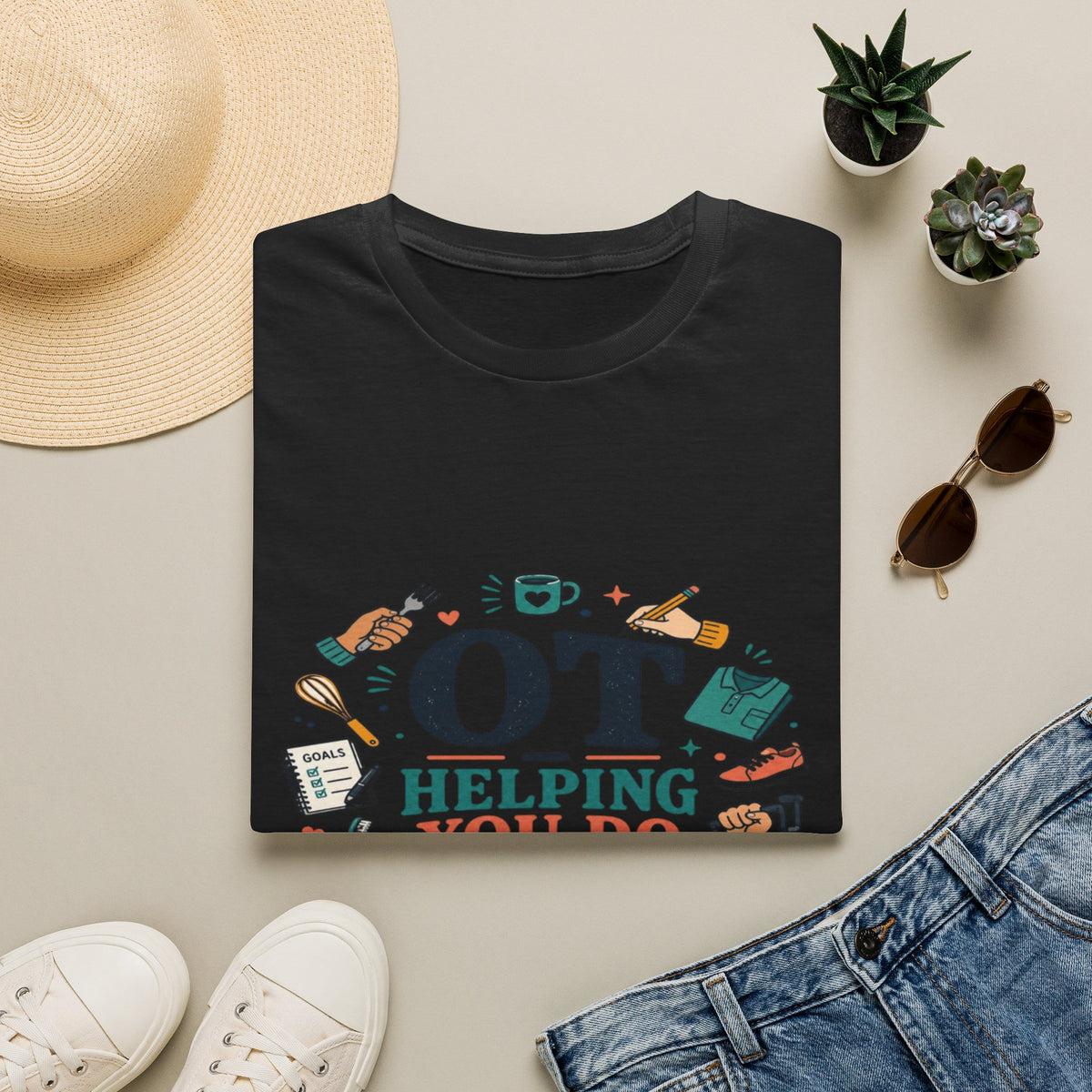 Playful Typography Framed By Colorful Illustrations And Hands- Graphic Tees