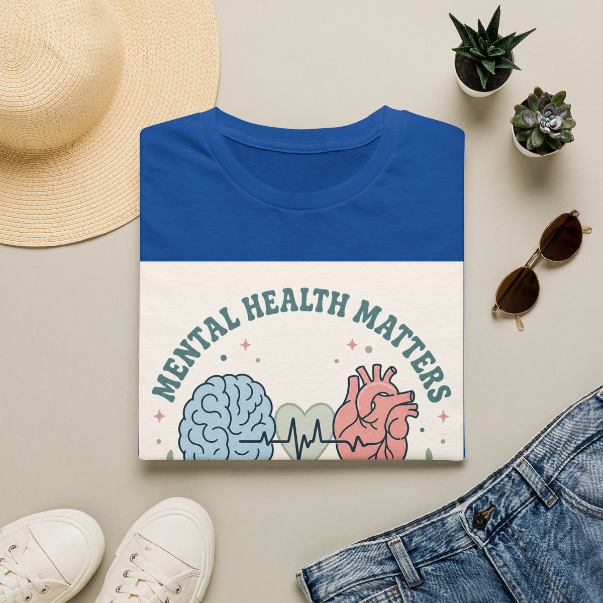 Stylized Brain And Heart Design For Mental Health Awareness