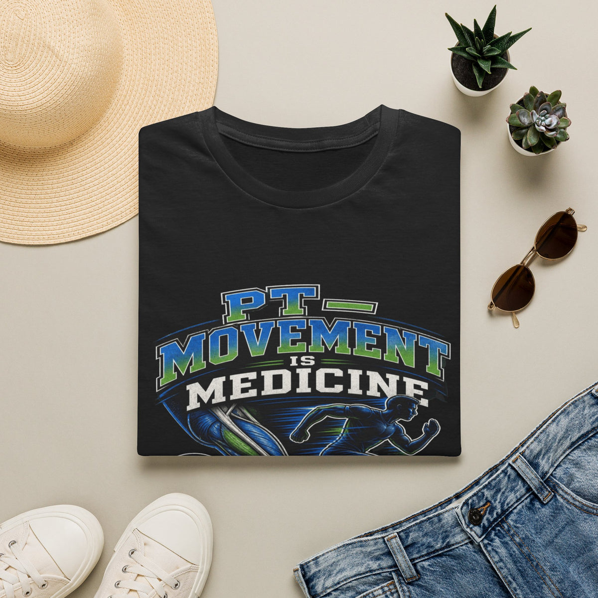 Dynamic T-shirt Design Featuring _PT Movement Is Medicine_ Text- Graphic Tees