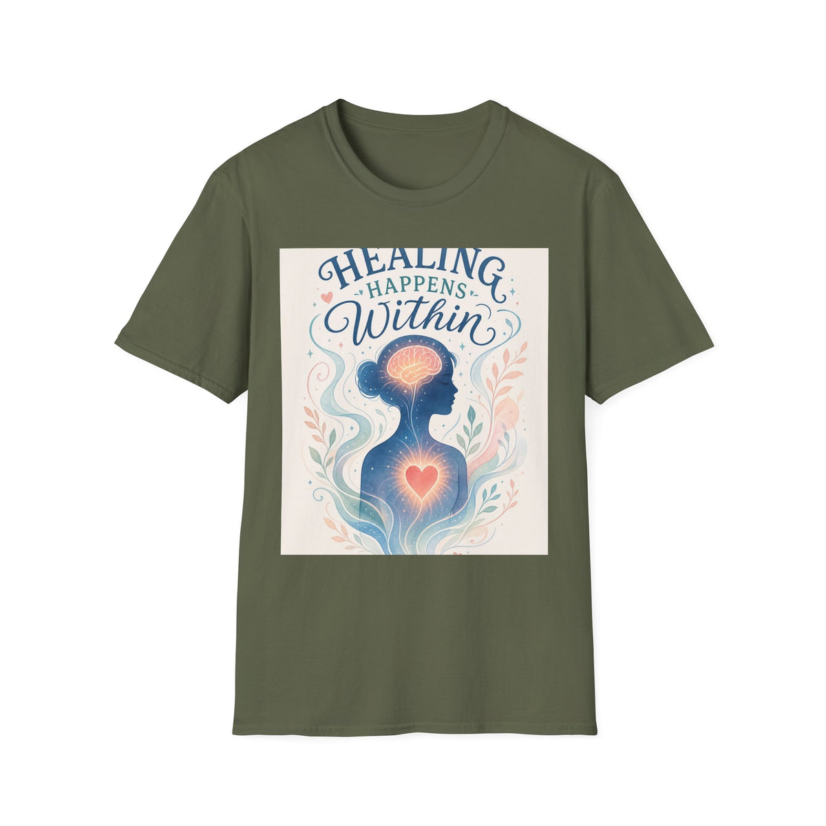 Human Silhouette With Glowing Brain And Heart Design