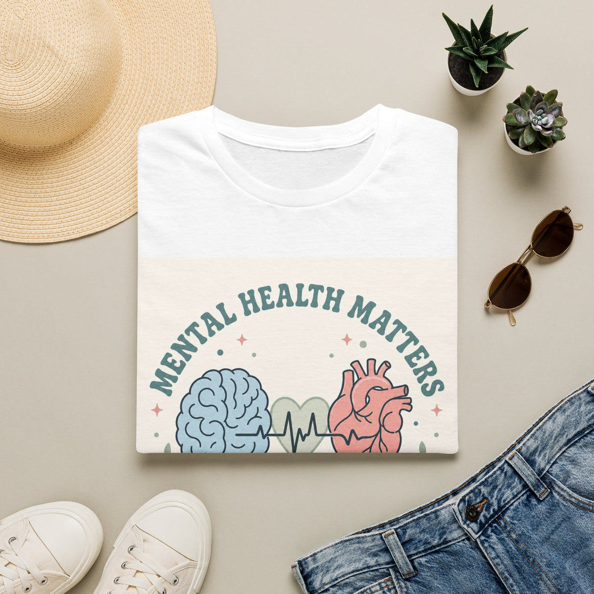 Stylized Brain And Heart Design For Mental Health Awareness