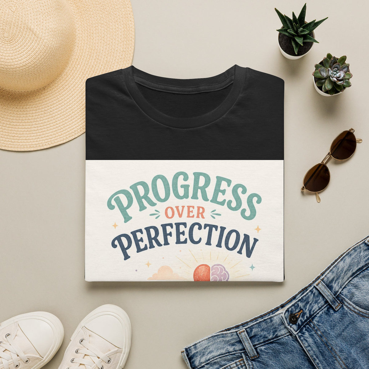 Bold T Shirt Design Featuring Progress Over Perfection Phrase