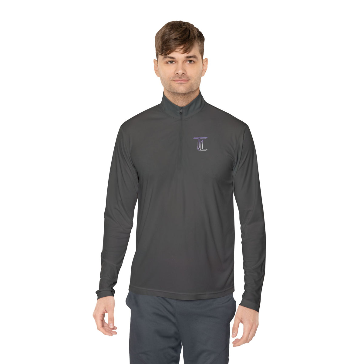 Quarter-Zip Pullover — Minimal Monogram 'T' Embroidered Pullover
