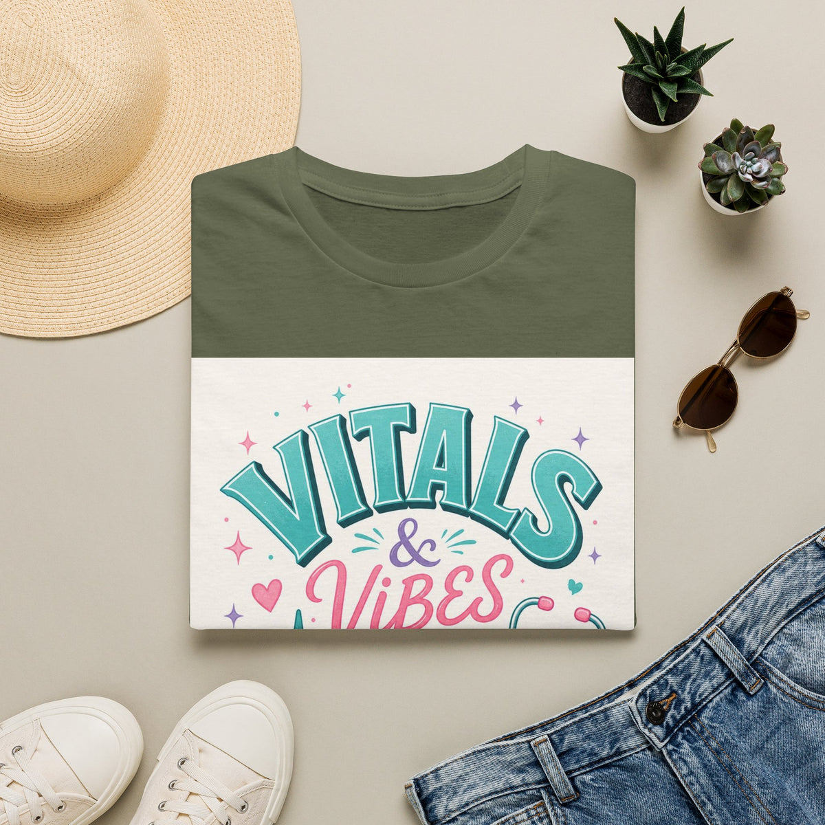 Trendy T Shirt Design Featuring Vitals And Vibes Phrase