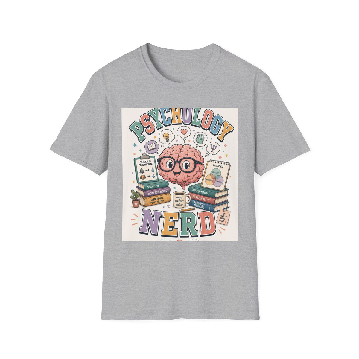 Playful Psychology Nerd T Shirt Design Featuring Brain And Books