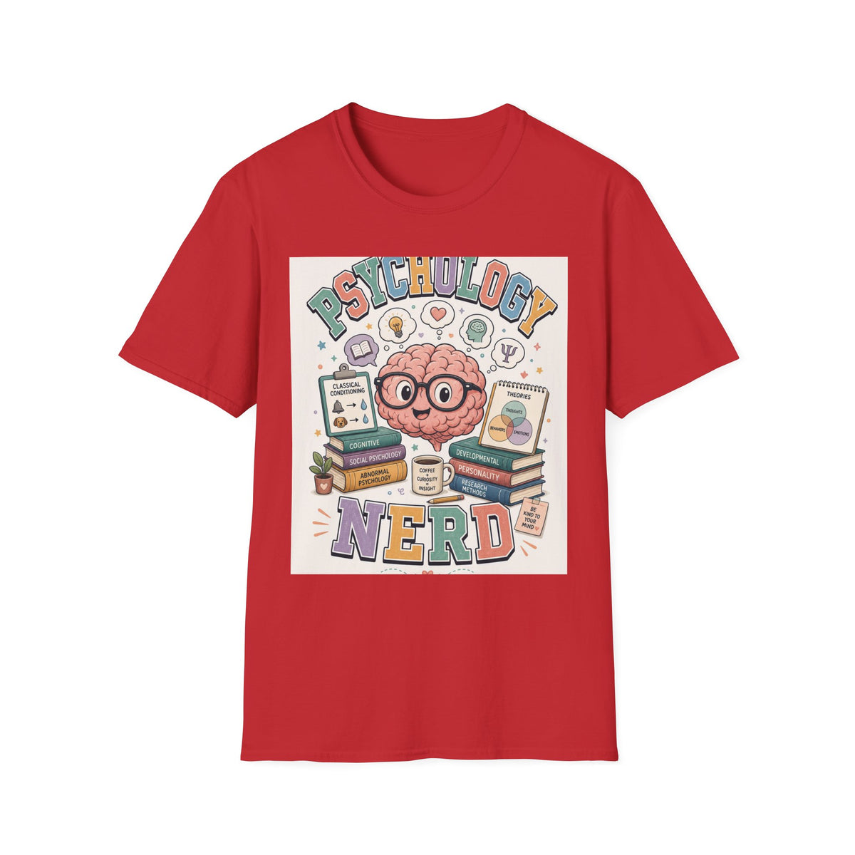 Playful Psychology Nerd T Shirt Design Featuring Brain And Books