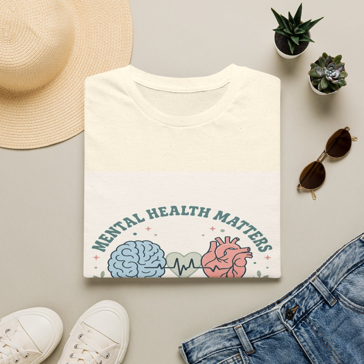 Stylized Brain And Heart Design For Mental Health Awareness- Graphic Tees