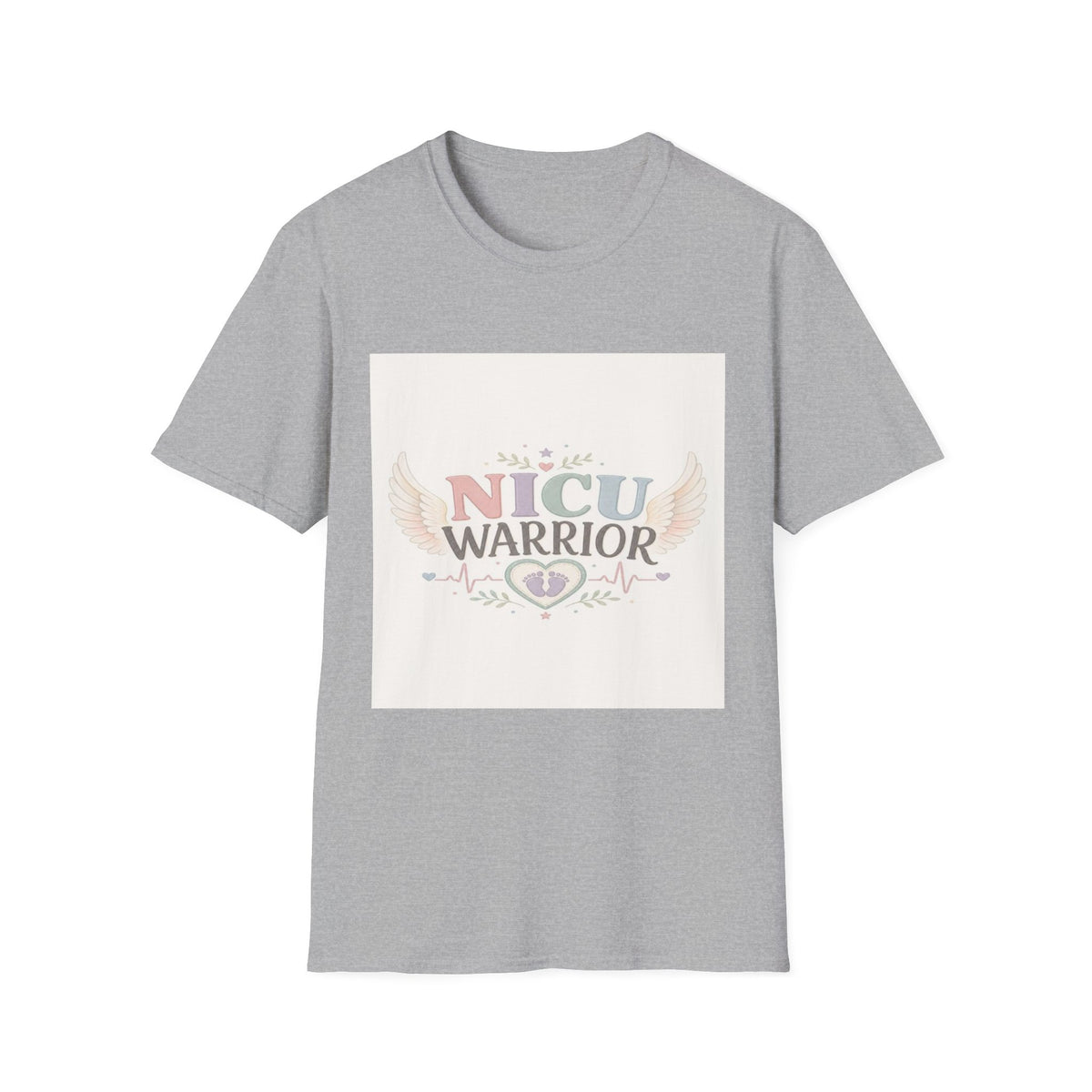 NICU Warrior Design With Baby Footprint And Angel Wings- Graphic Tees