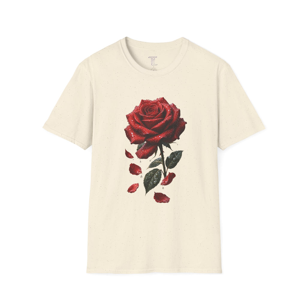 Red Rose Graphic T-Shirt — Falling Petals Floral Tee