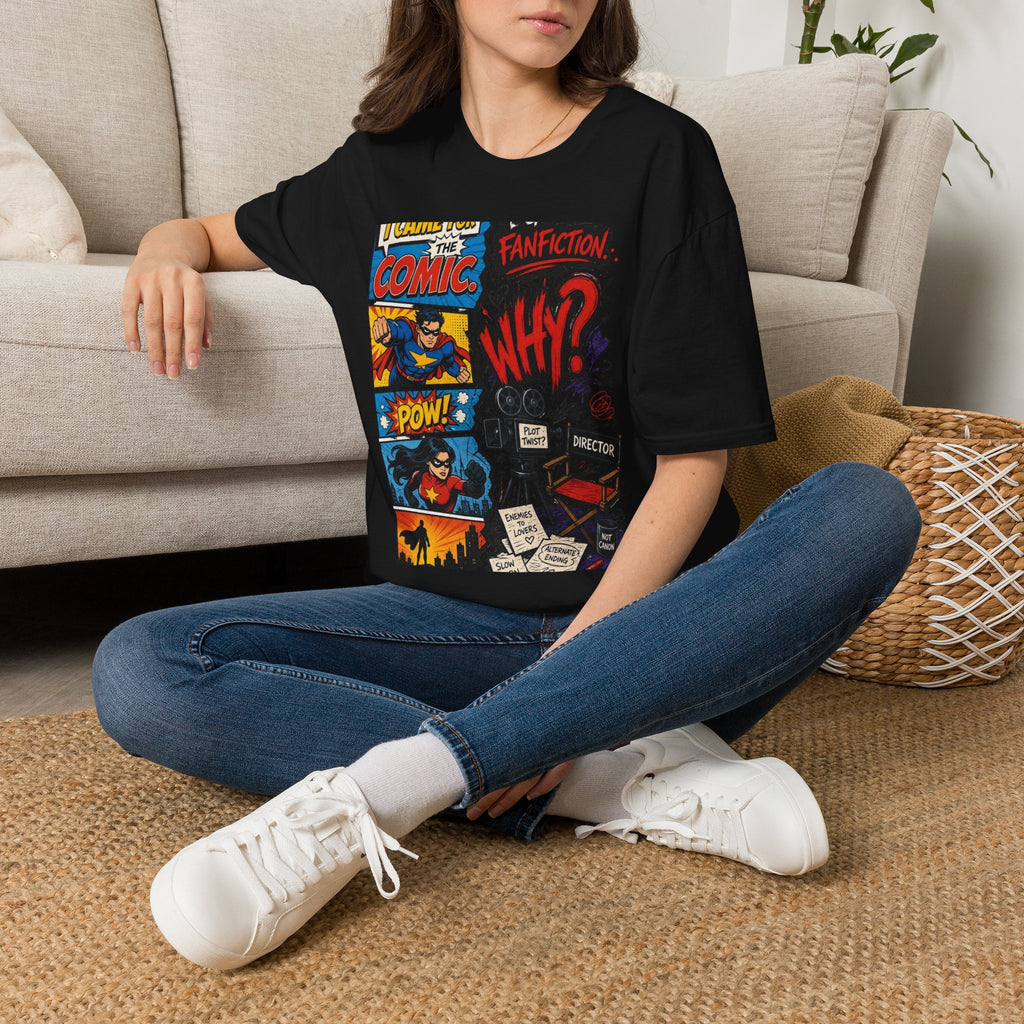 Split T Shirt Design Featuring Comic Panels And Fanfiction Elements