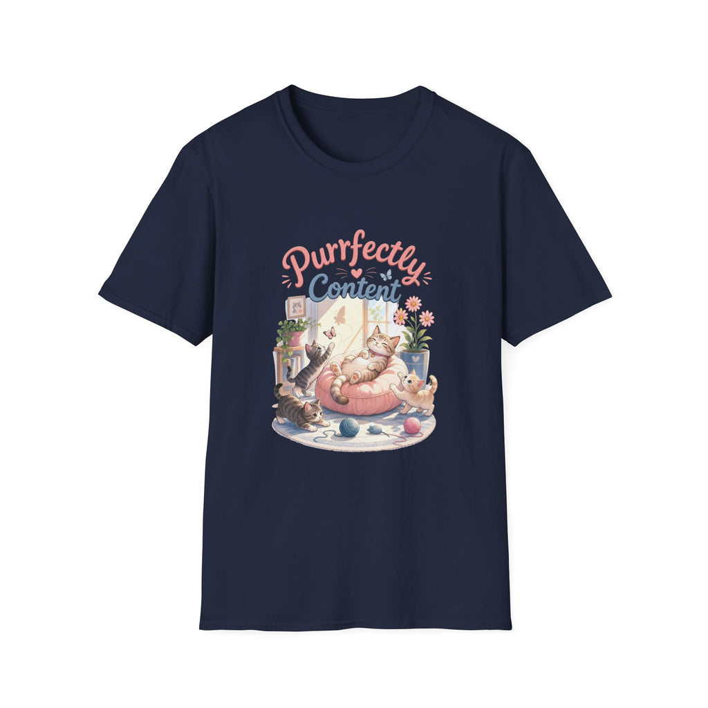 Purrfectly Content T-Shirt — Cute Cat Graphic Tee for Cat Lovers
