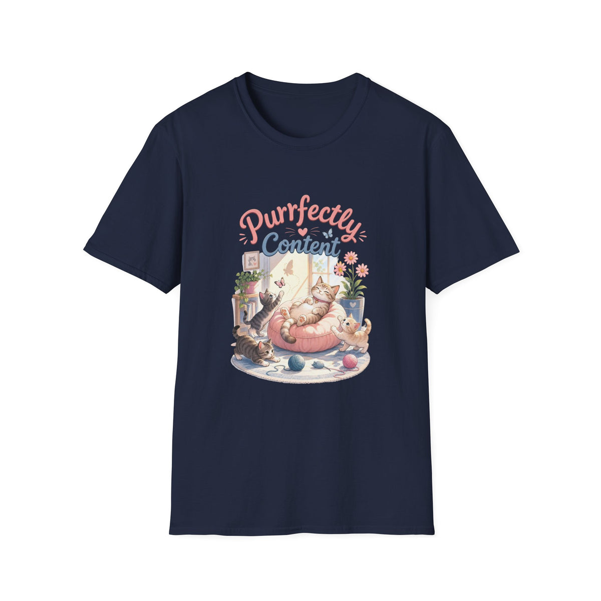 Purrfectly Content T-Shirt — Cute Cat Graphic Tee for Cat Lovers