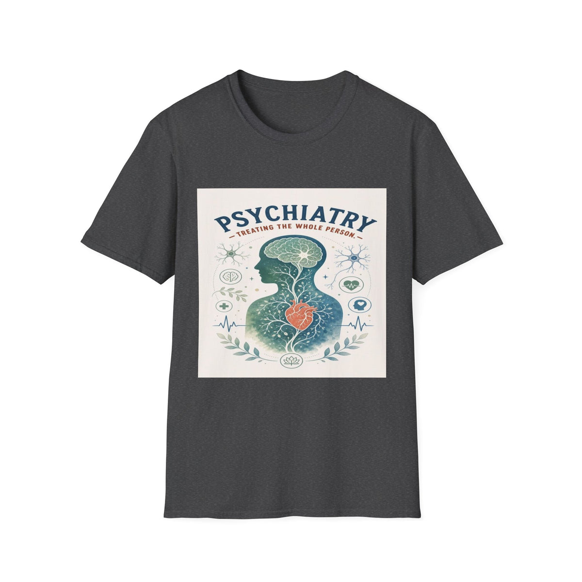 Human Silhouette With Brain And Heart Surrounded By Medical Imagery- Graphic Tees