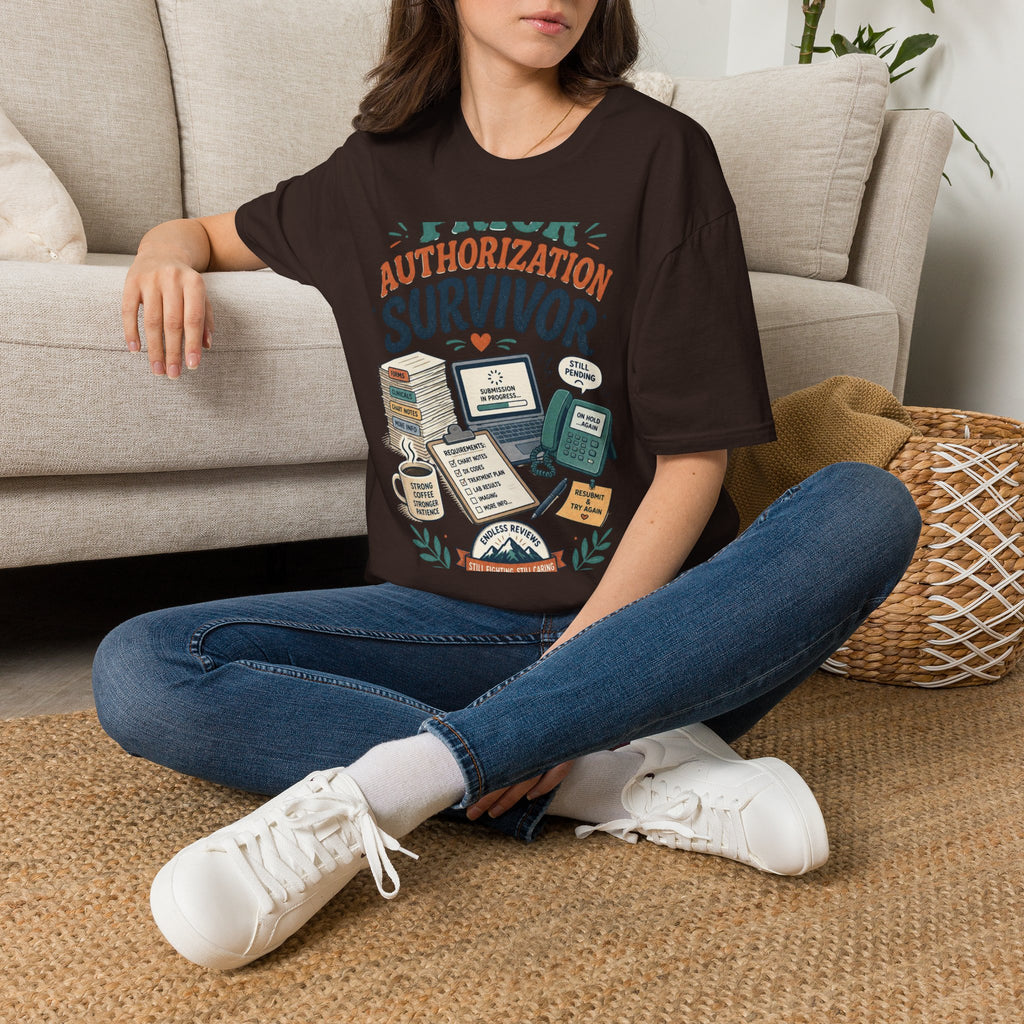 Bold T Shirt Design Showcasing PRIOR AUTHORIZATION SURVIVOR