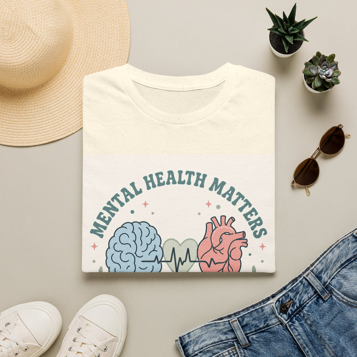 Stylized Brain And Heart Design For Mental Health Awareness