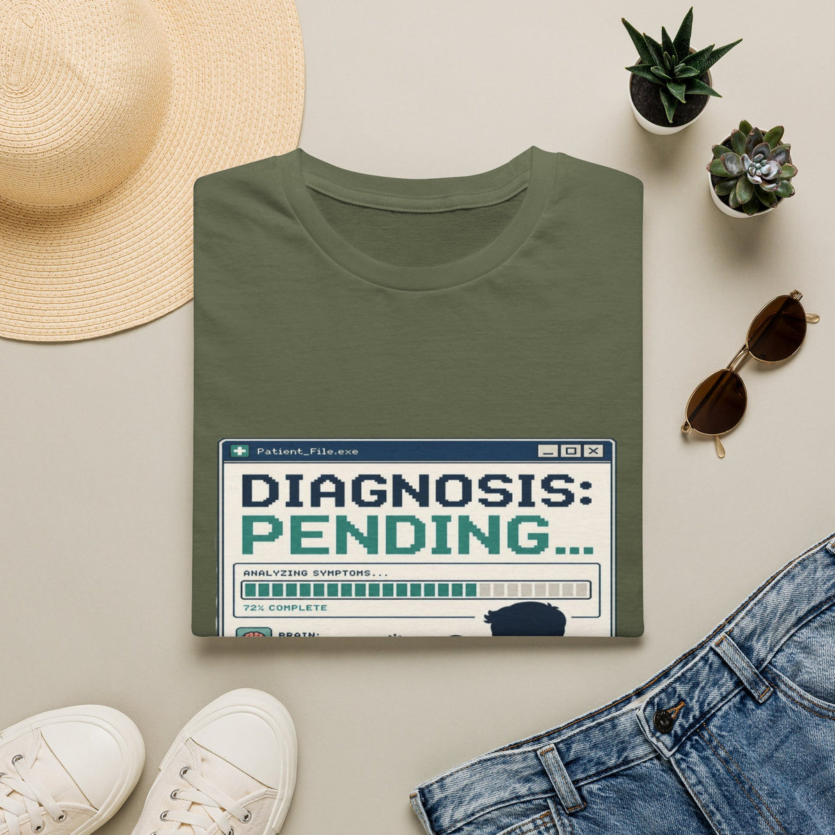 Humorous T-Shirt Design Featuring Doctor's Chart Diagnosis Pending- Graphic Tees