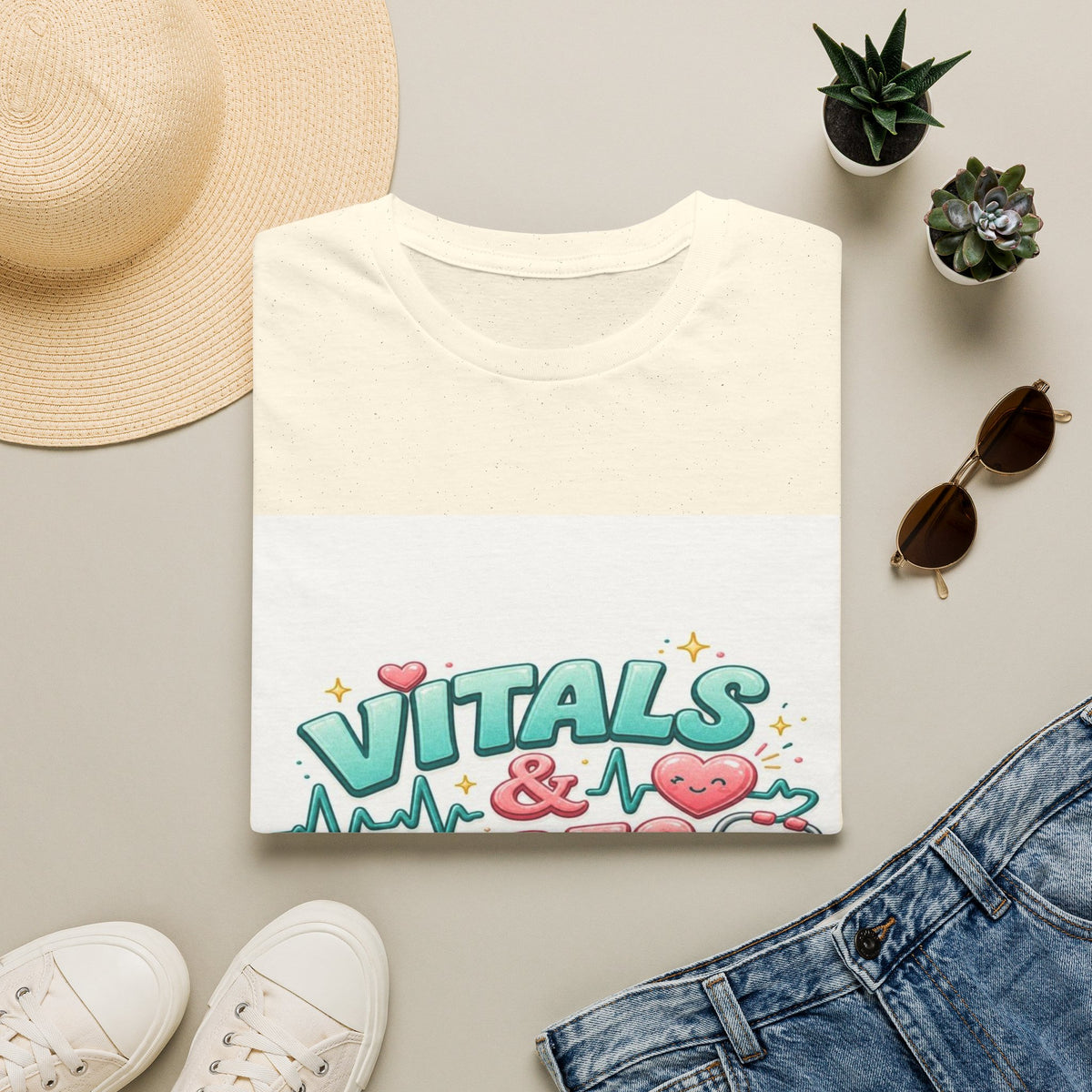 Trendy Healthcare T-Shirt Design Featuring Vitals And Vibes (1)- Graphic Tees