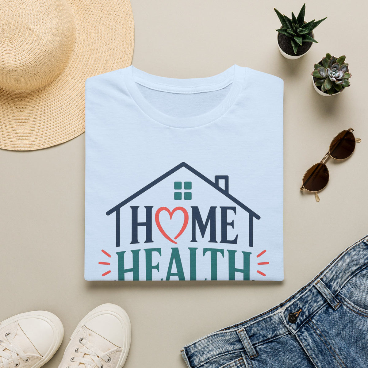 Home Health Nurse T Shirt Design With Heart And Stethoscope