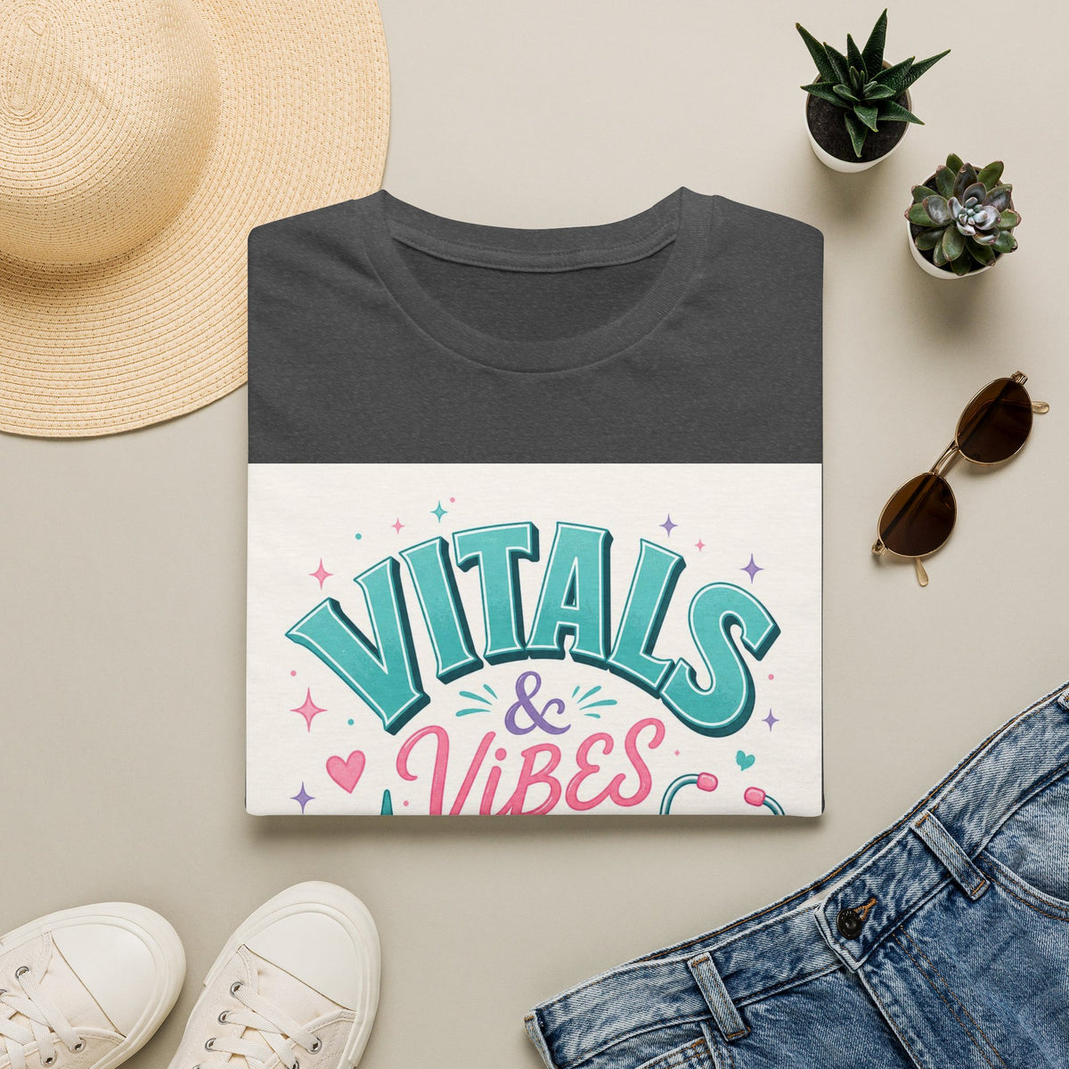 Trendy T Shirt Design Featuring Vitals And Vibes Phrase