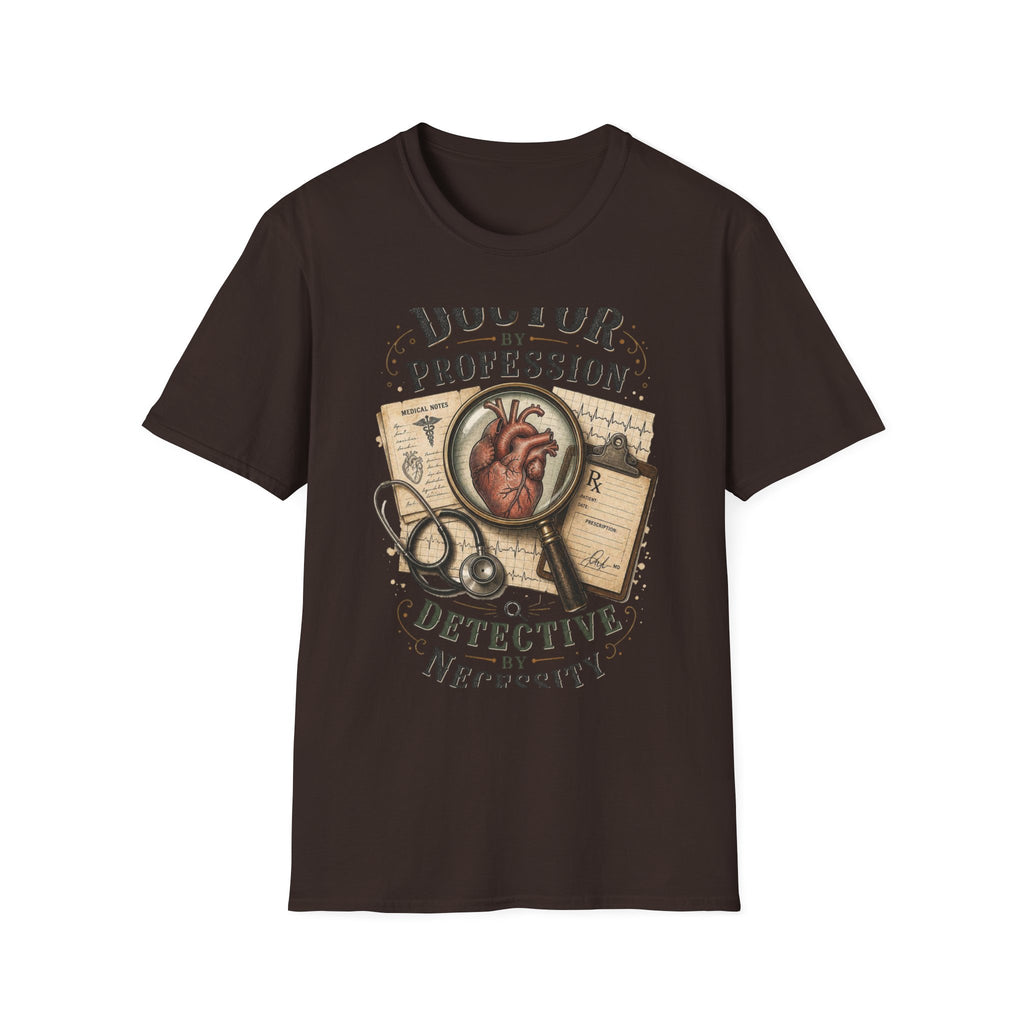 Vintage Detective Inspired T Shirt Featuring Anatomical Heart And Magnifying Glass