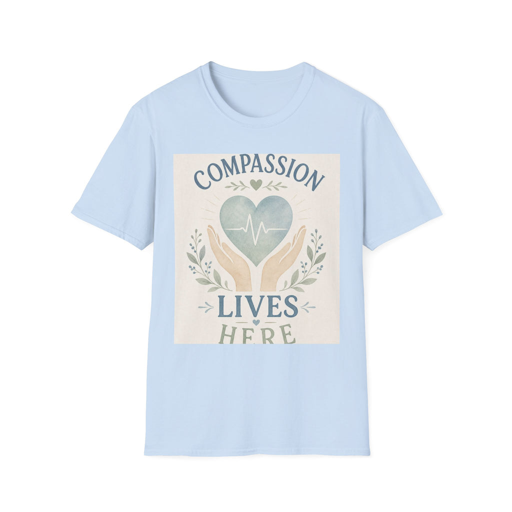 T Shirt Design Featuring Compassion Lives Here With Heart And Hands
