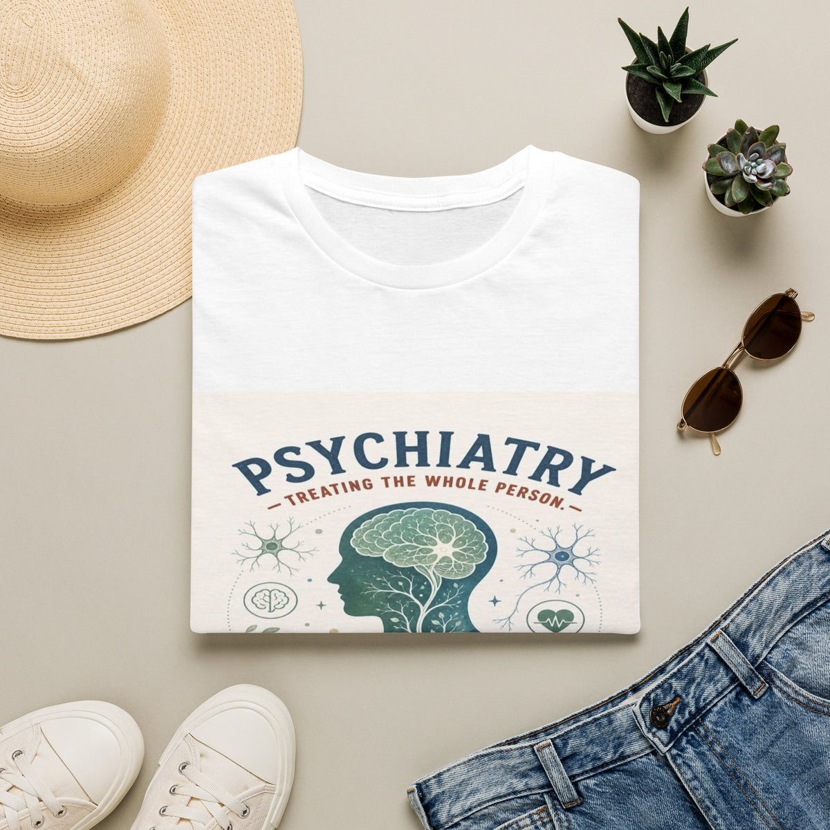 Human Silhouette With Brain And Heart Surrounded By Medical Imagery- Graphic Tees