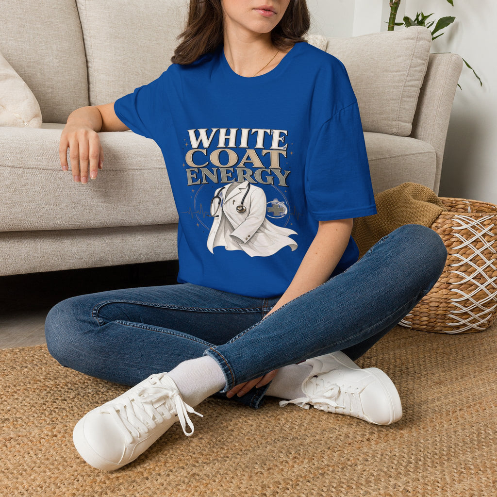 Elegant T-shirt Design Featuring White Coat Energy Typography- Graphic Tees