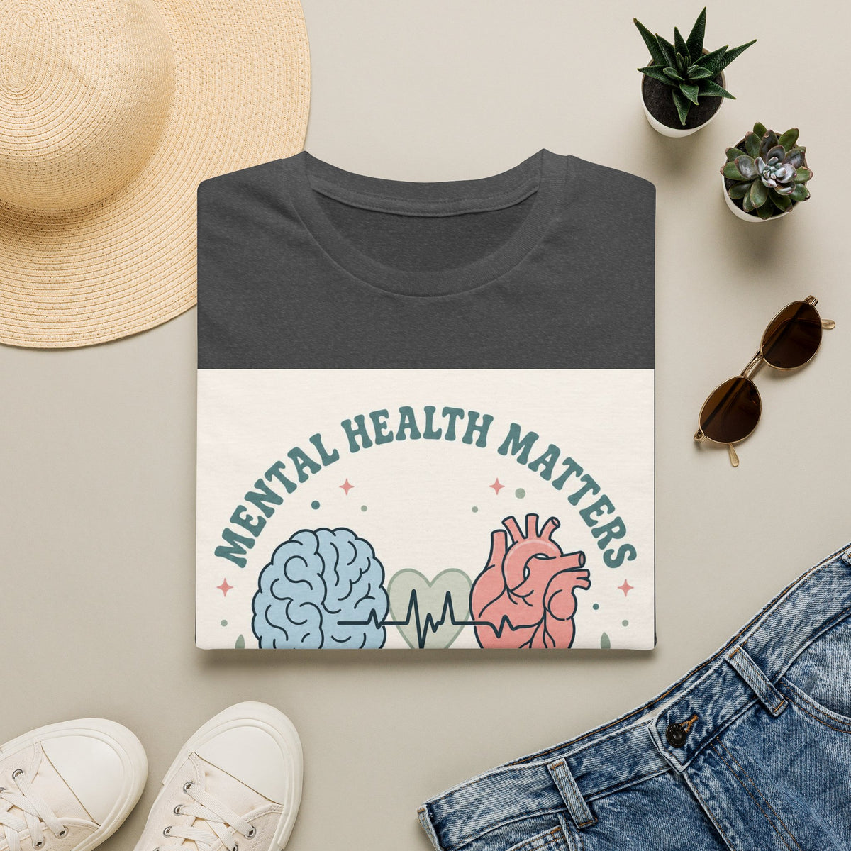 Stylized Brain And Heart Design For Mental Health Awareness