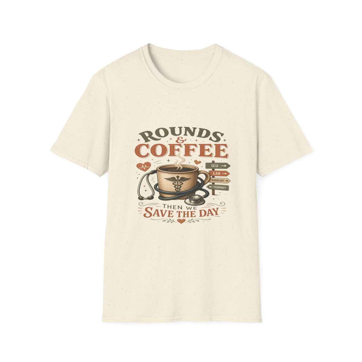 Coffee Cup With Stethoscope Combining Vintage Café And Medical Aesthetics- Graphic Tees