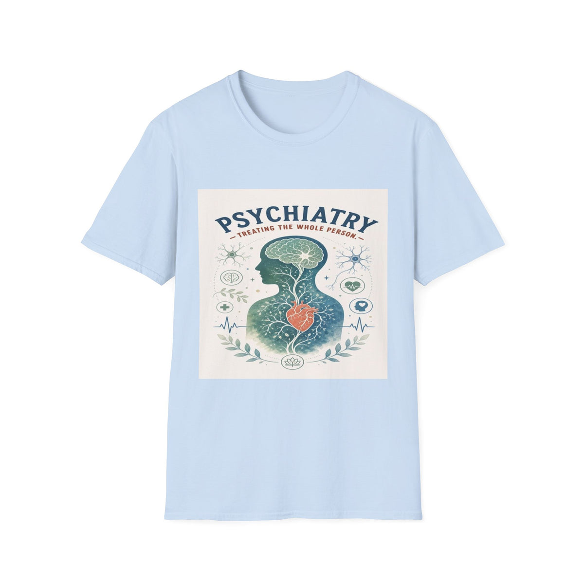 Human Silhouette With Brain And Heart Surrounded By Medical Imagery- Graphic Tees