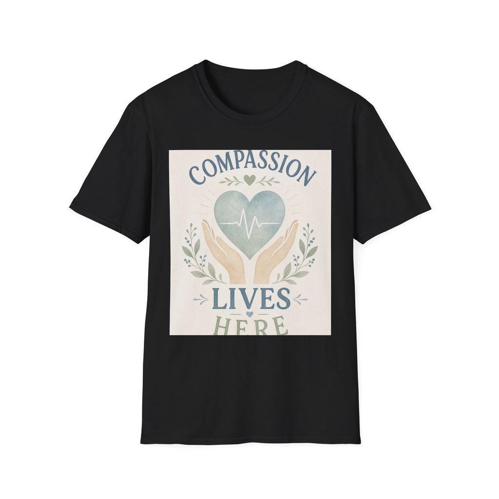 T Shirt Design Featuring Compassion Lives Here With Heart And Hands