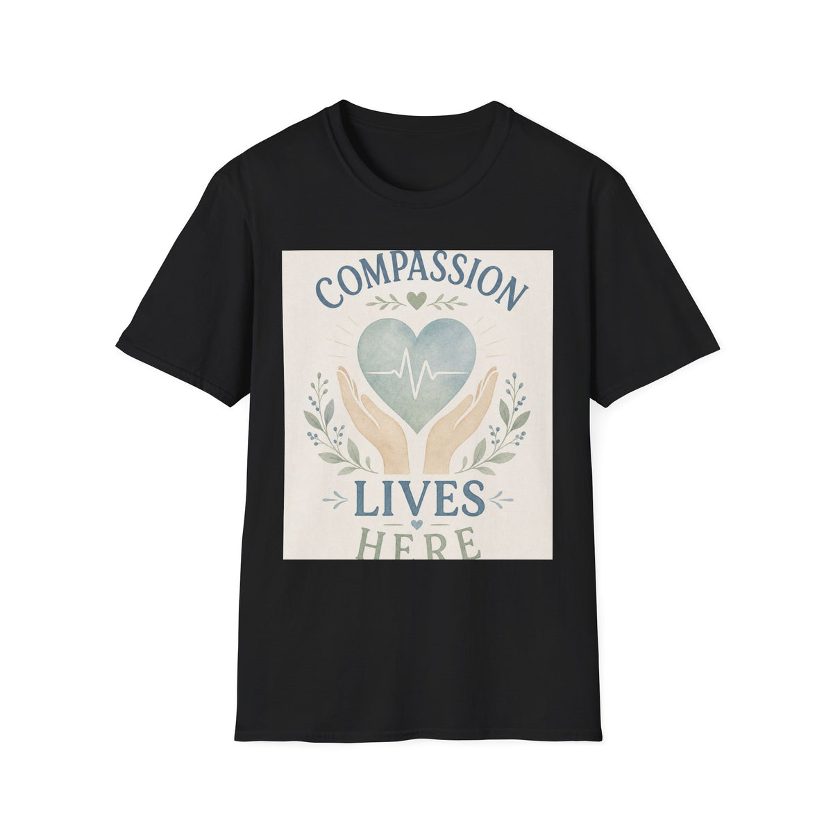 T Shirt Design Featuring Compassion Lives Here With Heart And Hands