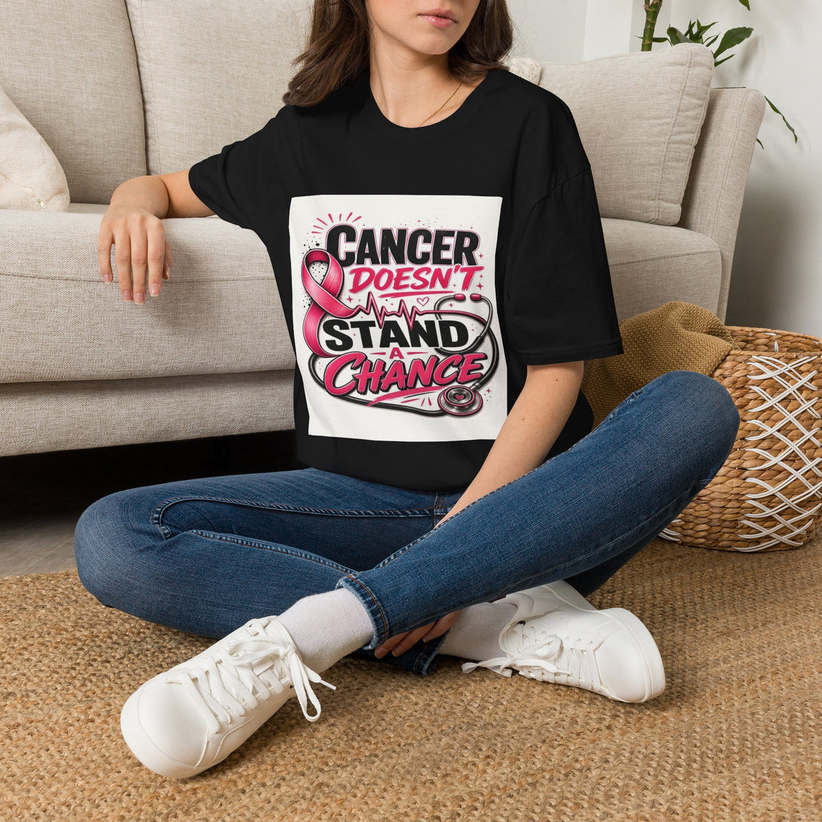 Bold Oncology Nurse Design Featuring Empowering Phrase With Awareness Ribbon- Graphic Tees