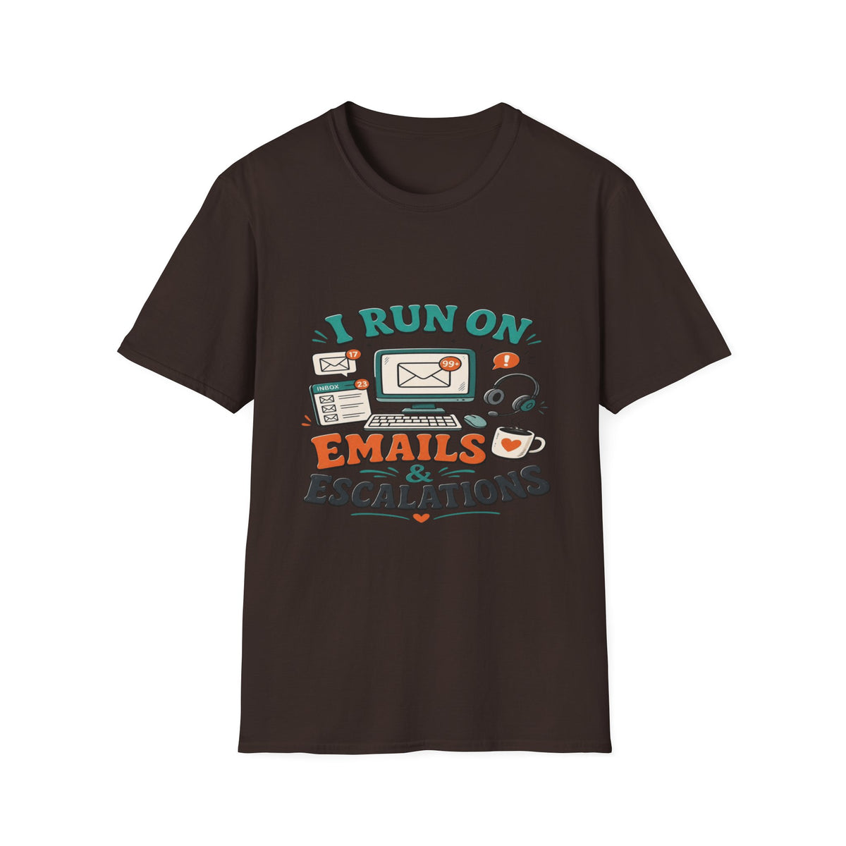 Bold T-Shirt Design With Playful Email And Coffee Illustrations- Graphic Tees