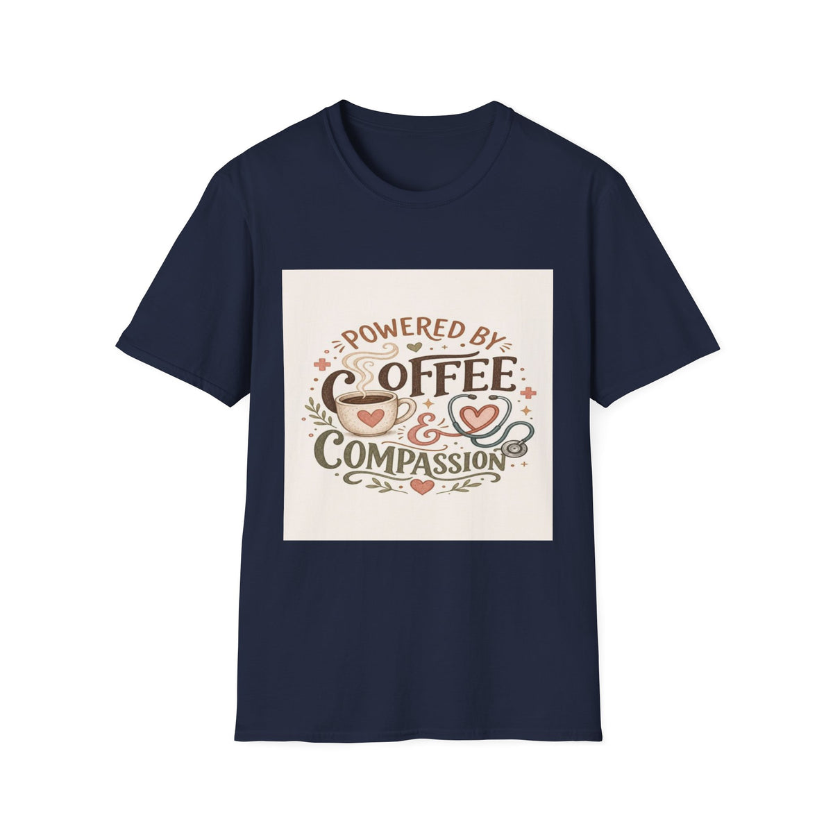 Cozy T-shirt Design Featuring Hand-Lettered Coffee and Compassion- Graphic Tees