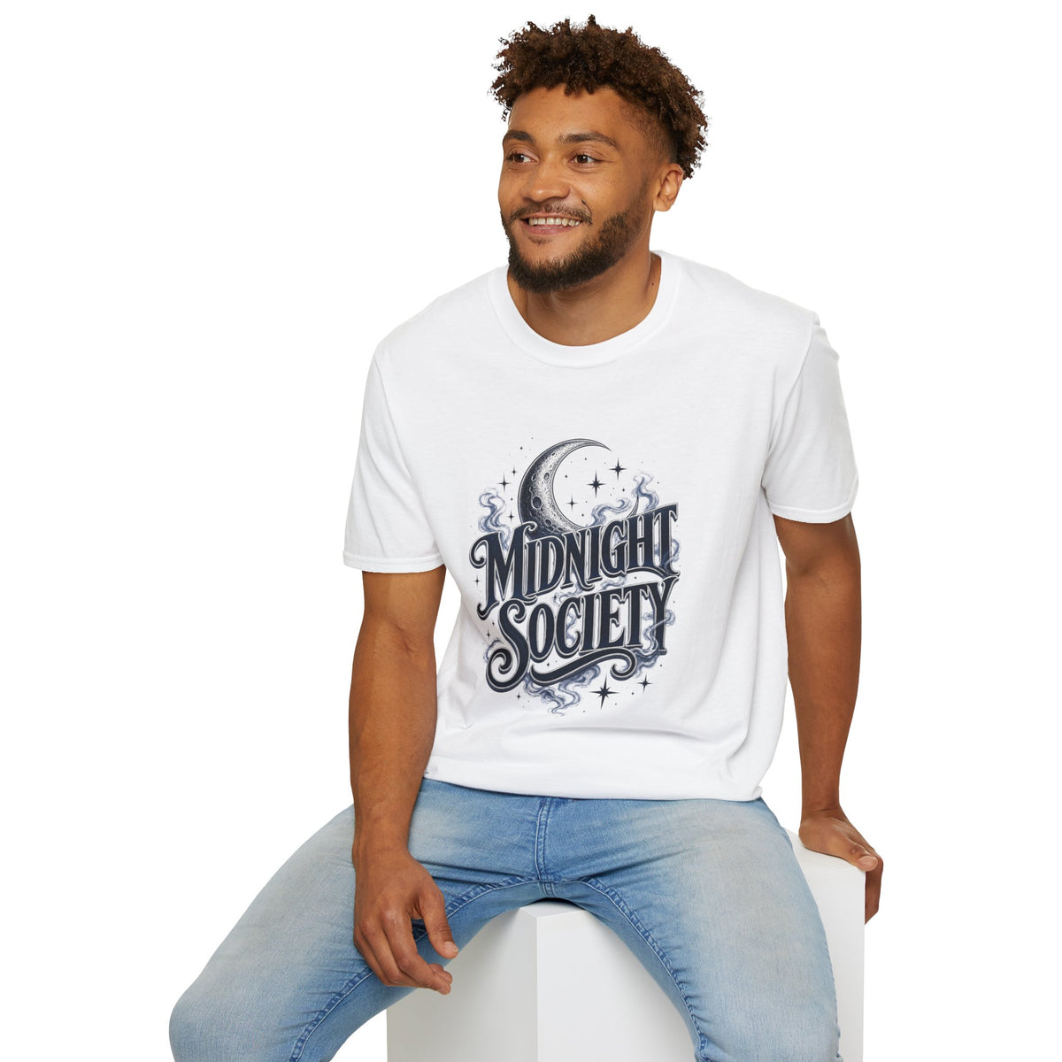 Midnight Society T-Shirt — Vintage Moon & Stars Graphic Tee