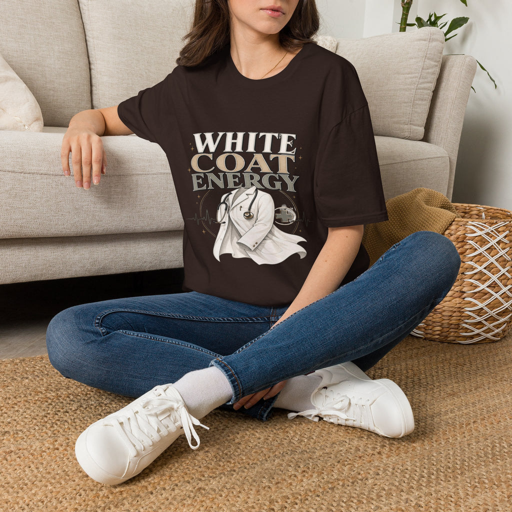 Elegant T-shirt Design Featuring White Coat Energy Typography- Graphic Tees