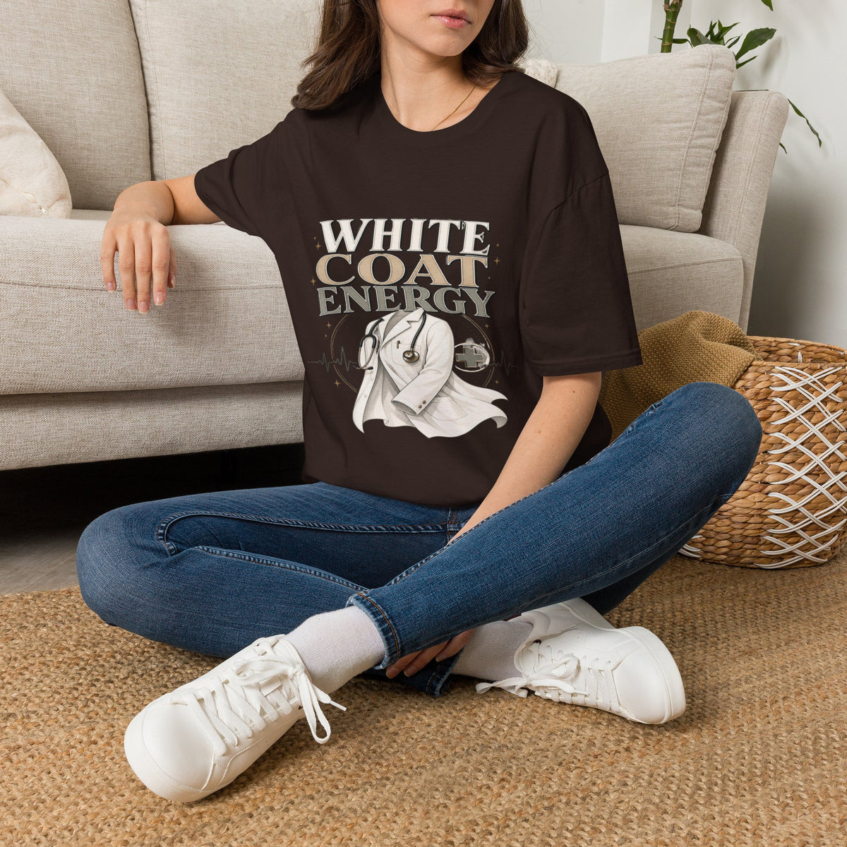 Elegant T-shirt Design Featuring White Coat Energy Typography- Graphic Tees