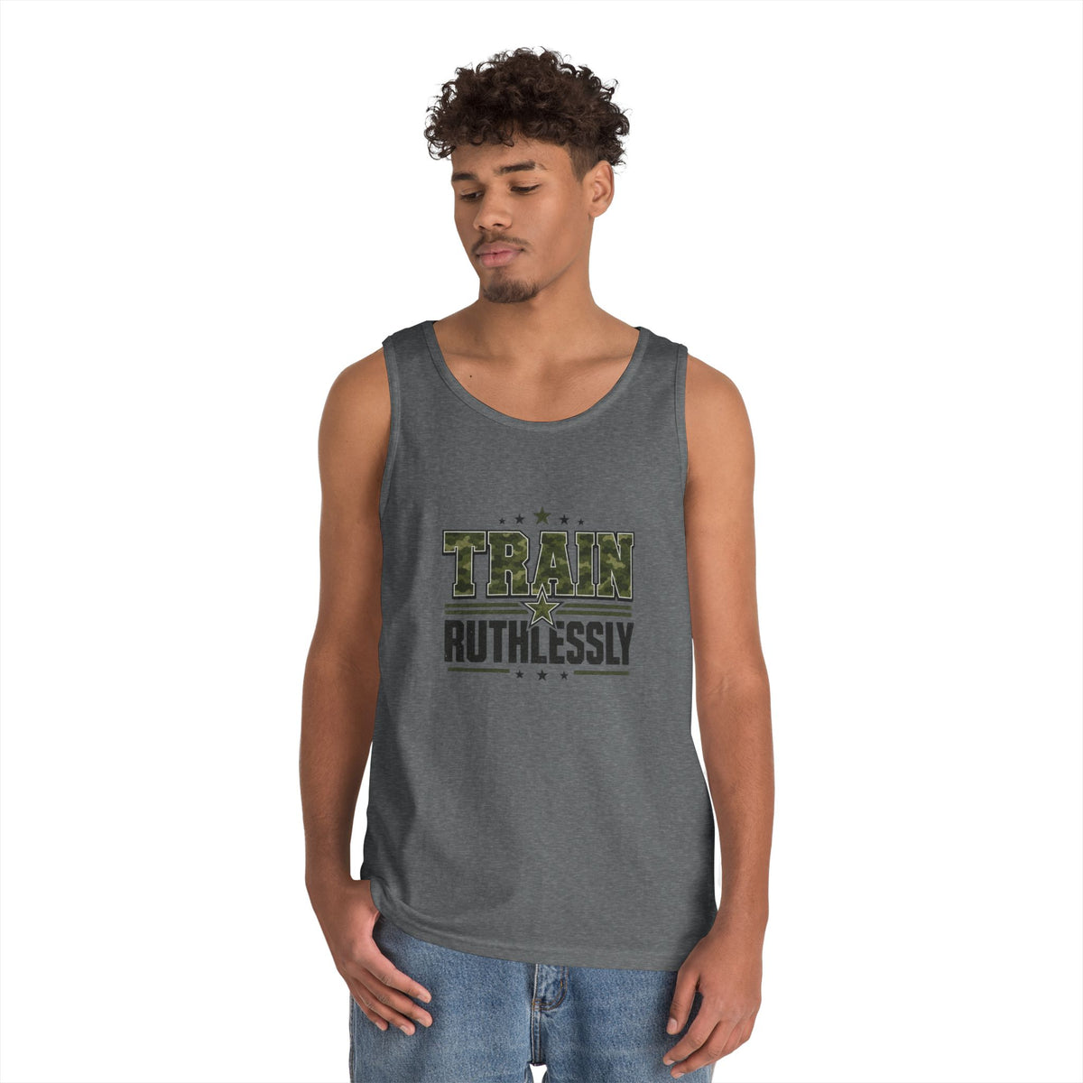 Train Ruthlessly Camouflage Gym Tank