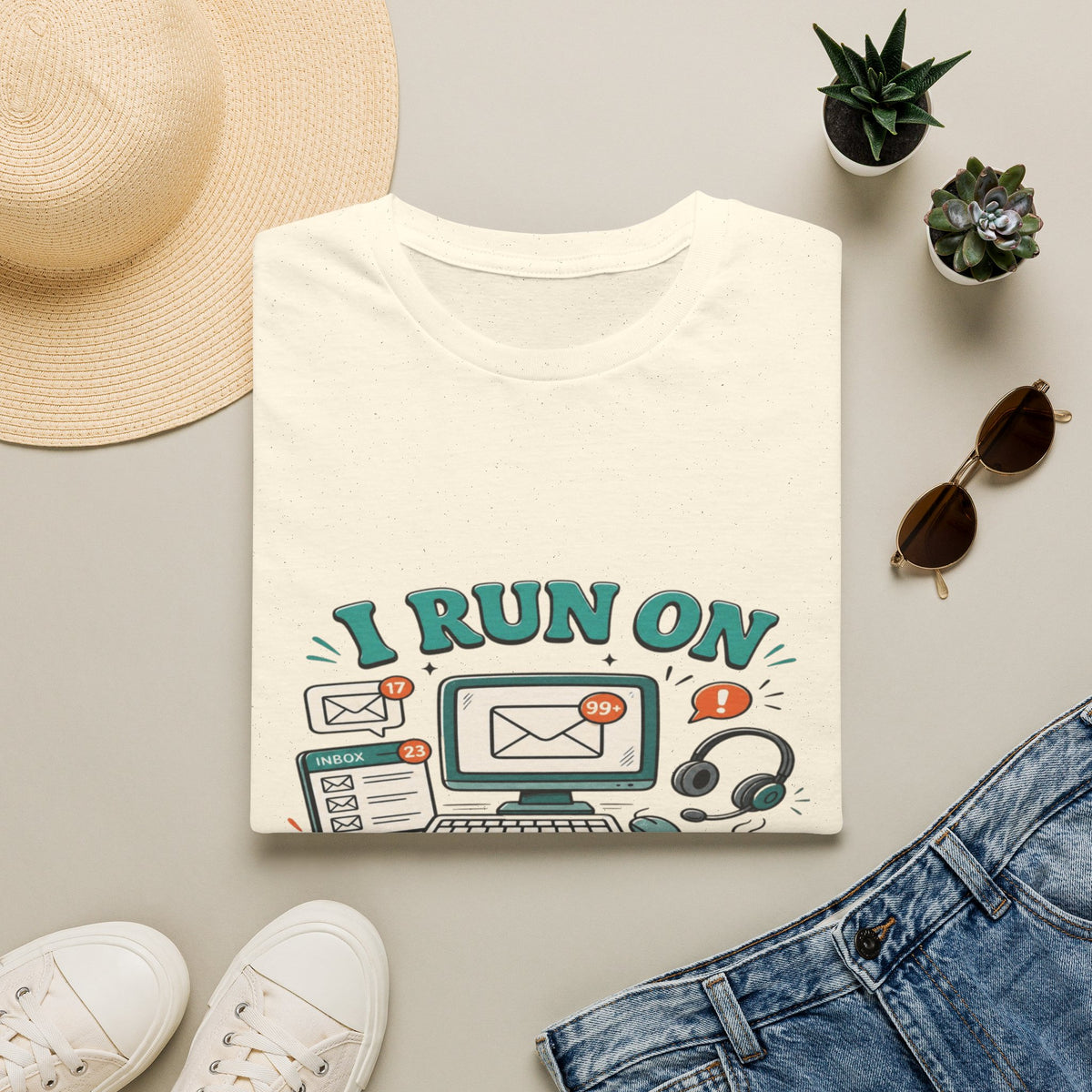 Bold T-Shirt Design With Playful Email And Coffee Illustrations- Graphic Tees