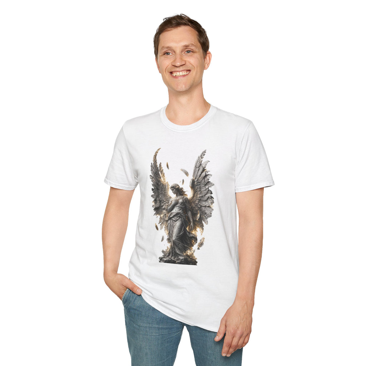Angel Wings Graphic T-Shirt — Fallen Feather Statue Design