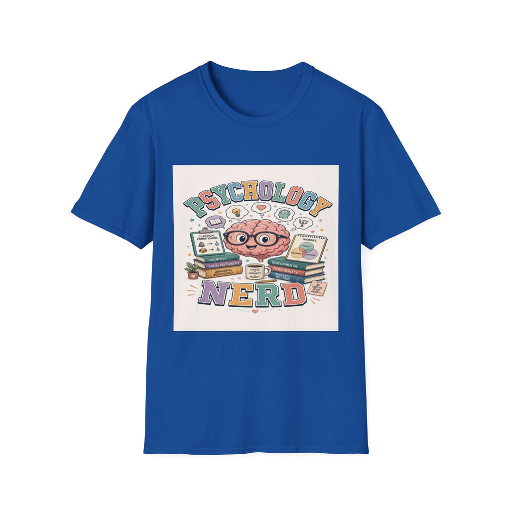 Playful Psychology Nerd T-Shirt Design Featuring Brain And Books- Graphic Tees