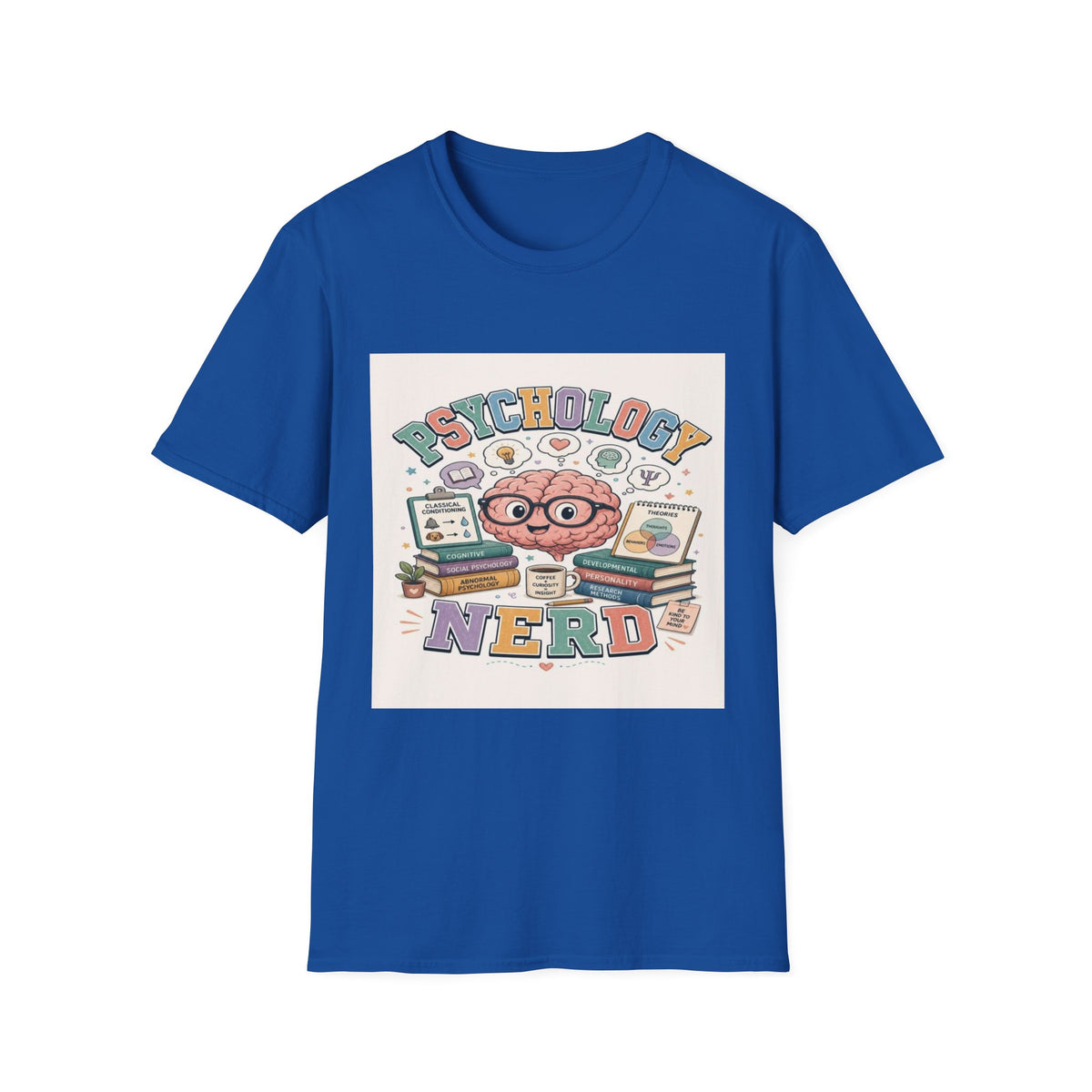 Playful Psychology Nerd T-Shirt Design Featuring Brain And Books- Graphic Tees
