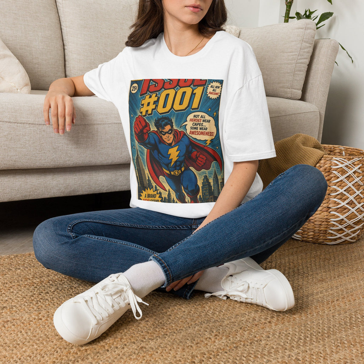 Vintage Comic Book T Shirt Design Featuring Original Superhero
