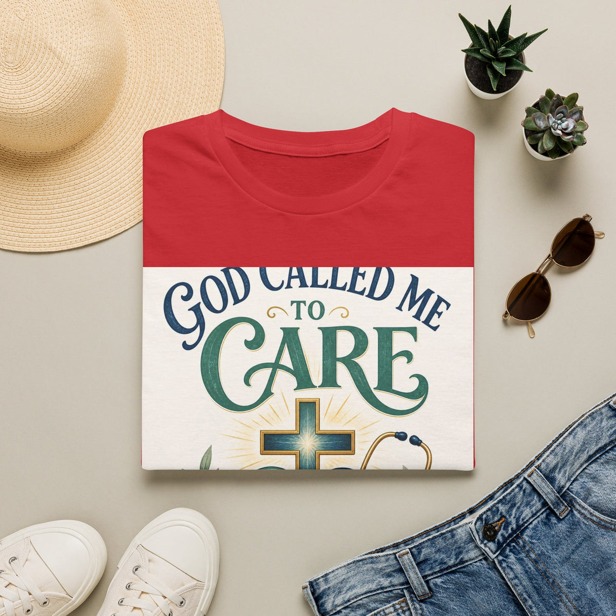 T Shirt Design Featuring Faith Inspired Care Elements