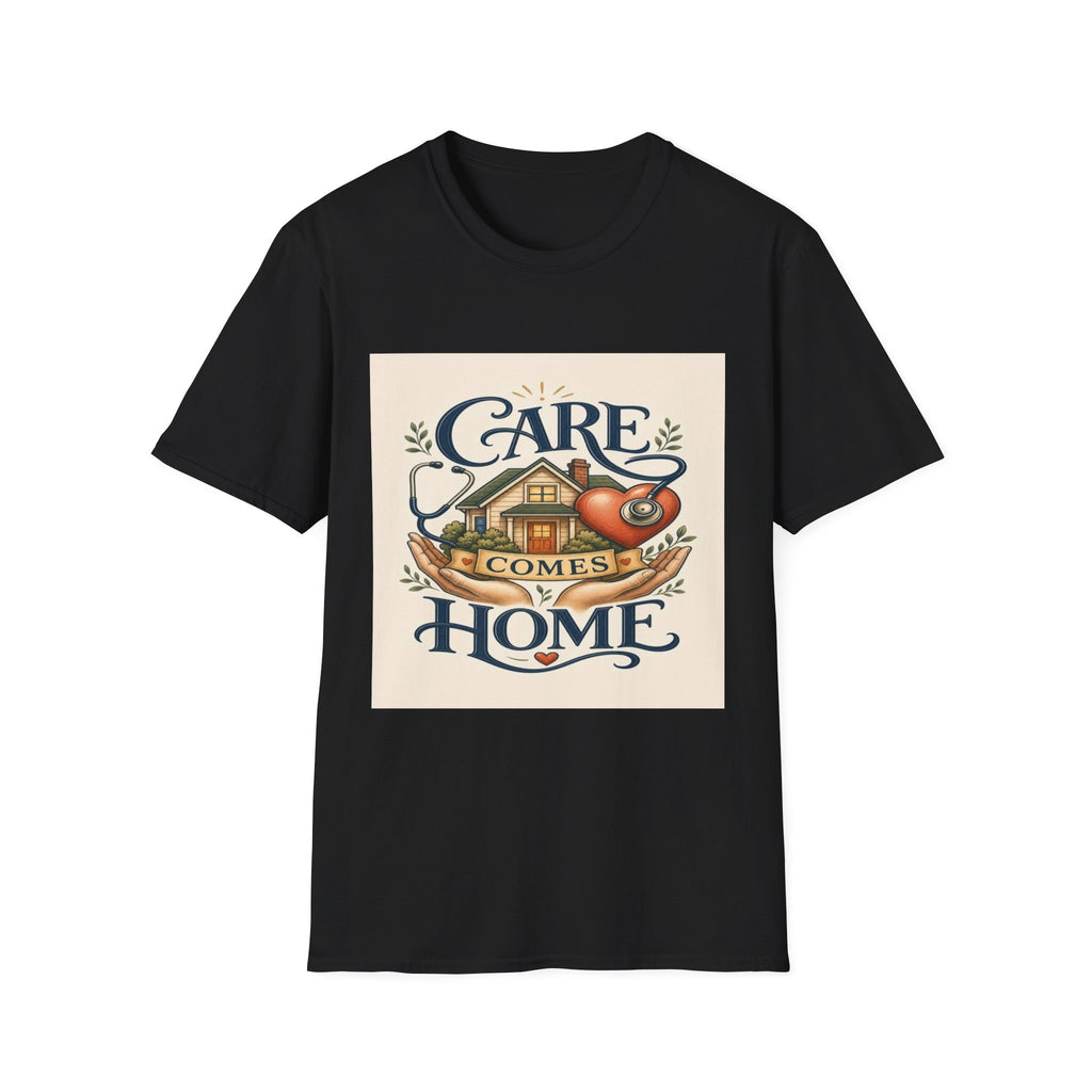 T-shirt Design Featuring Care Comes Home With Warm Illustrations- Graphic Tees